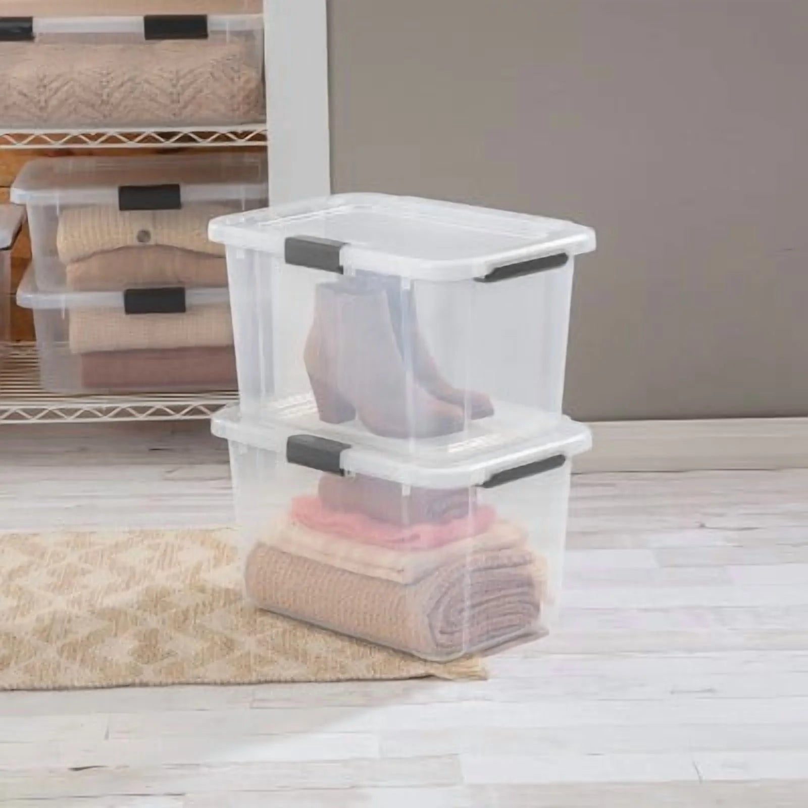 Plastic Storage Tote with Hinged Lid and Handles, Stackable O2837