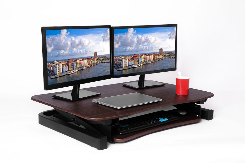 Height Adjustable Sit to Stand Electric Desk Converter, 2-Tier Design with Large Upper Work Surface and Keyboard Tray M456286