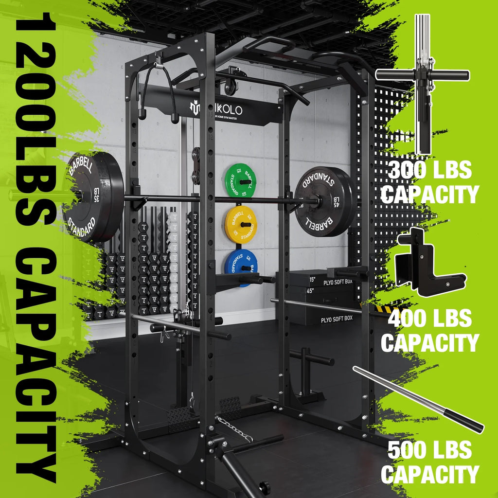 Power Rack Cage with LAT Pulldown System, 1200LBS Capacity, Squat Rack G822827