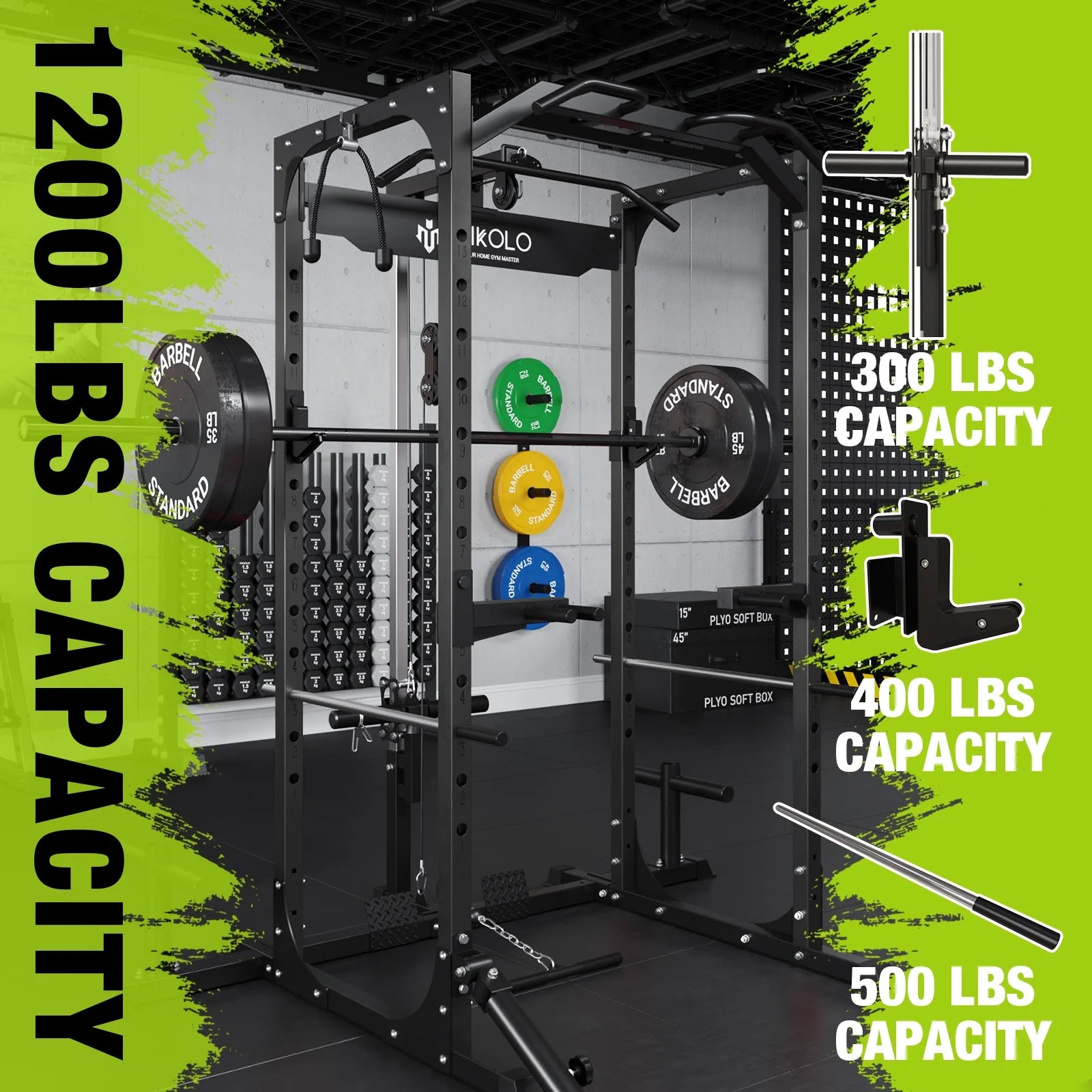 Power Rack Cage with LAT Pulldown System, 1200LBS Capacity, Squat Rack G822827