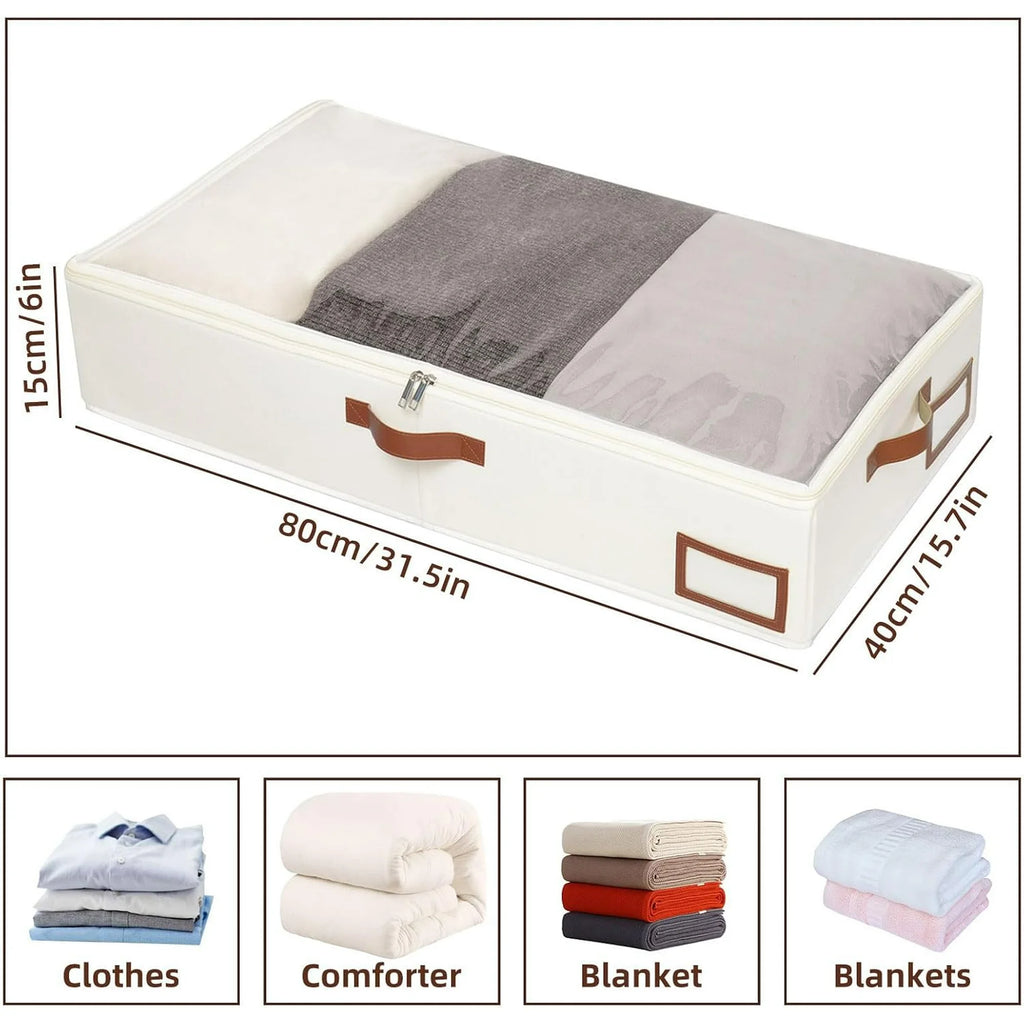 Under Bed Storage Box, Collapsible with Handles, Beige W470