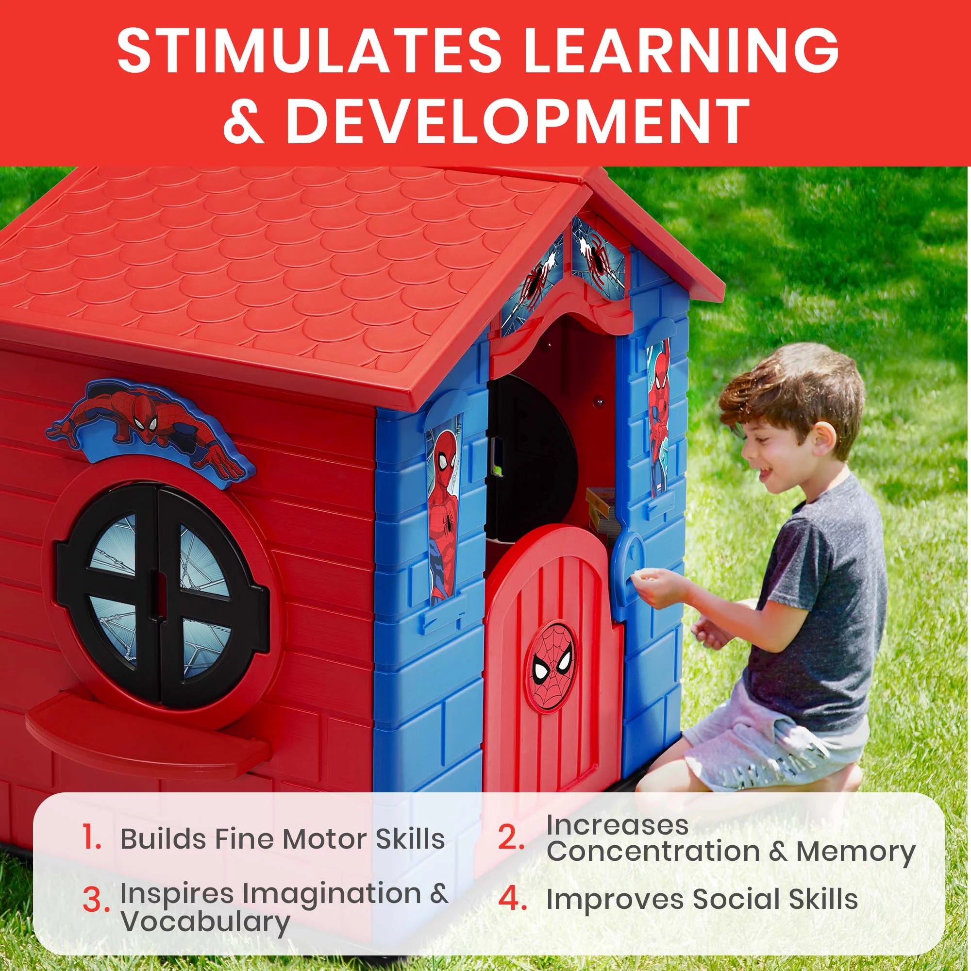 Spider-Man Plastic Indoor/Outdoor Playhouse with Easy Assembly, Blue/Red P80159