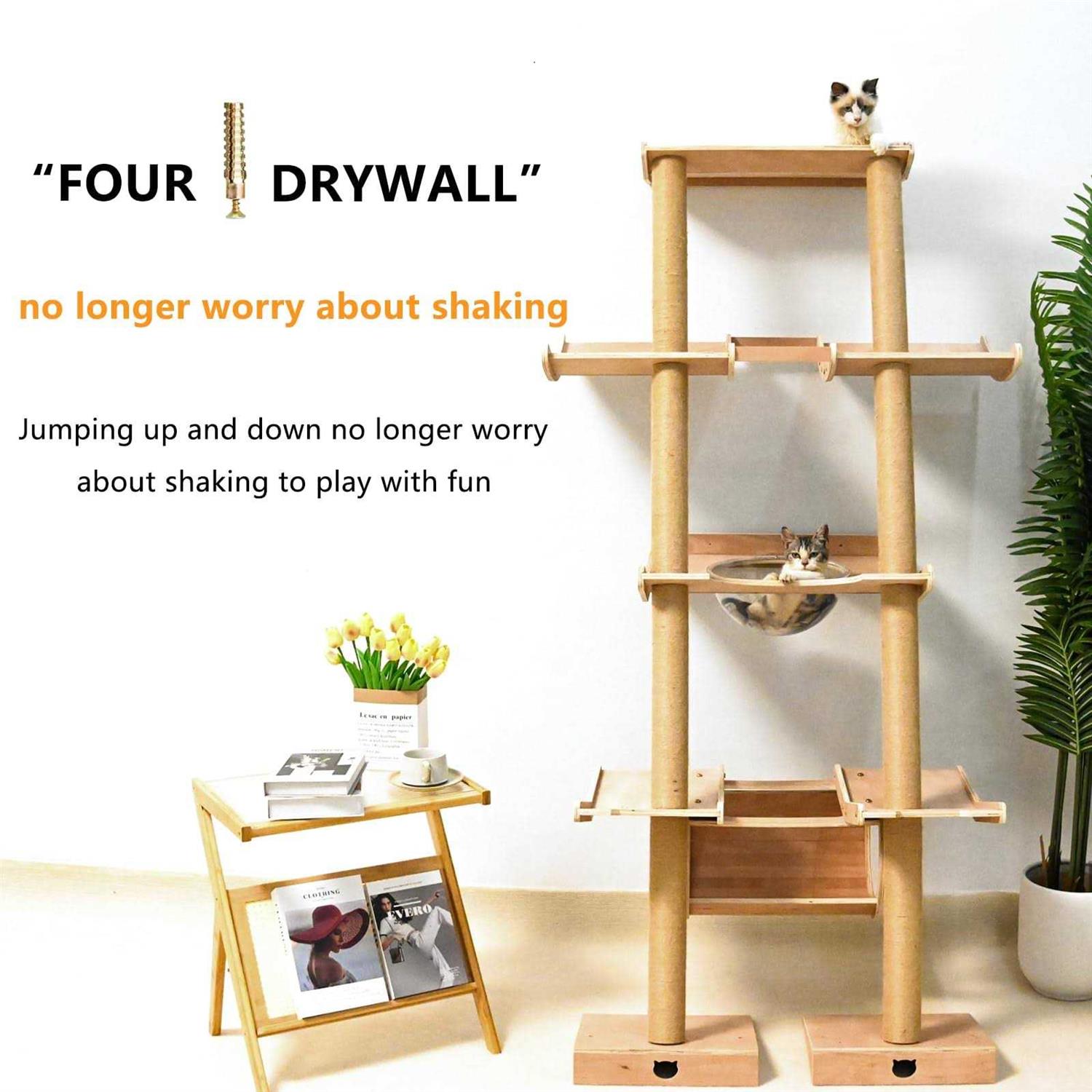 Wall Mounted Cat Tree with Scratching Post and Hammock J77746