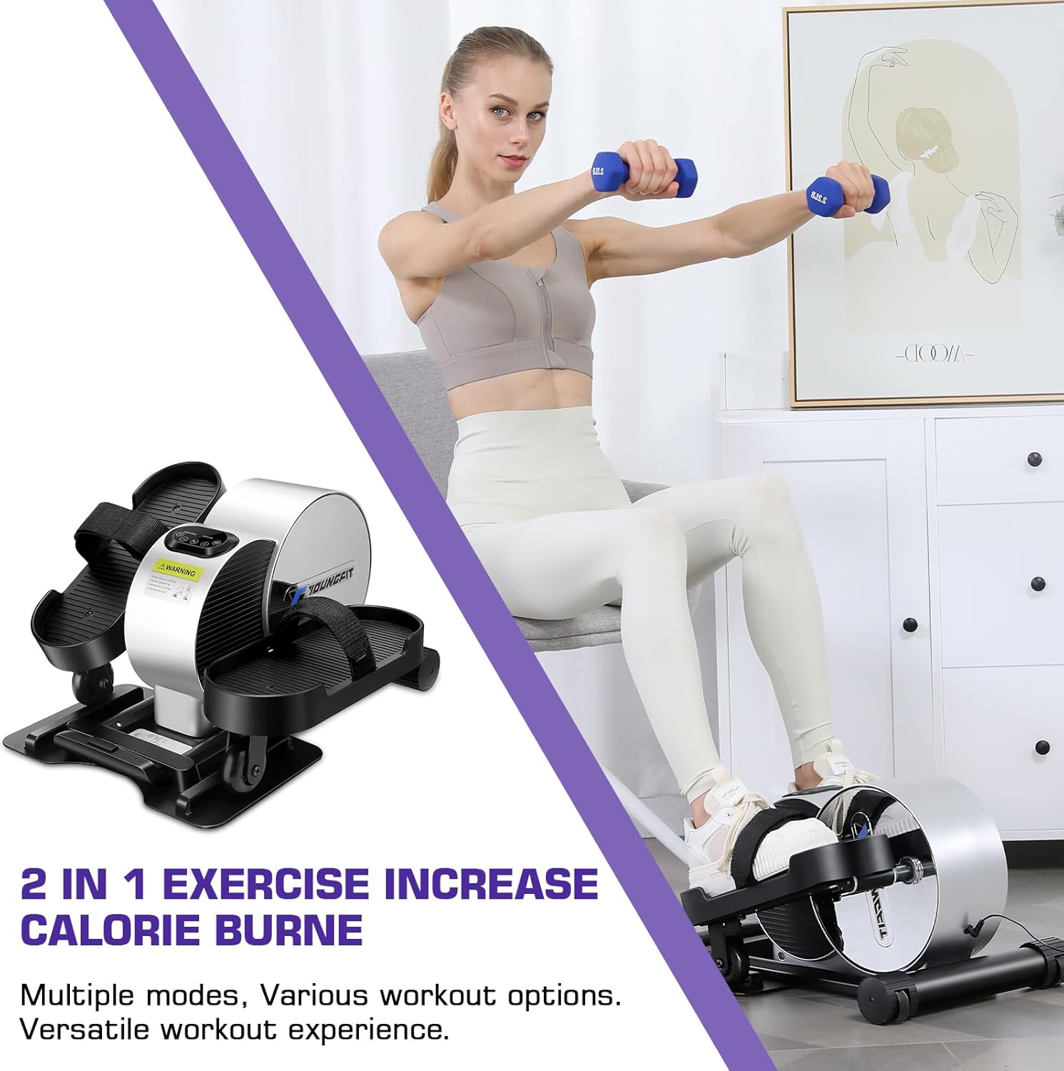 Under Desk Elliptical - Quiet Portable Leg Exerciser with Remote and App Control E129