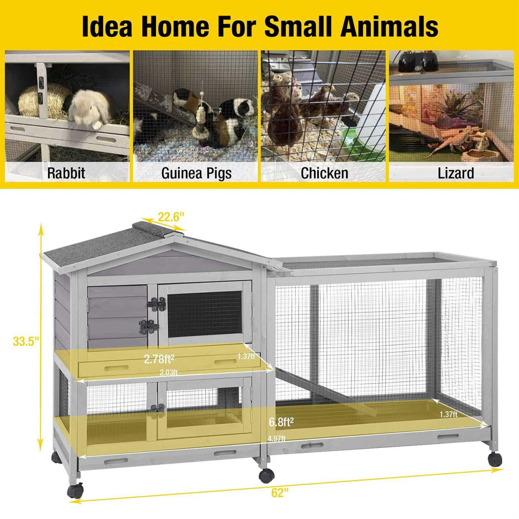 Rabbit Hutch Indoor Cage with Wheels, 3 Pull Out Trays V9471