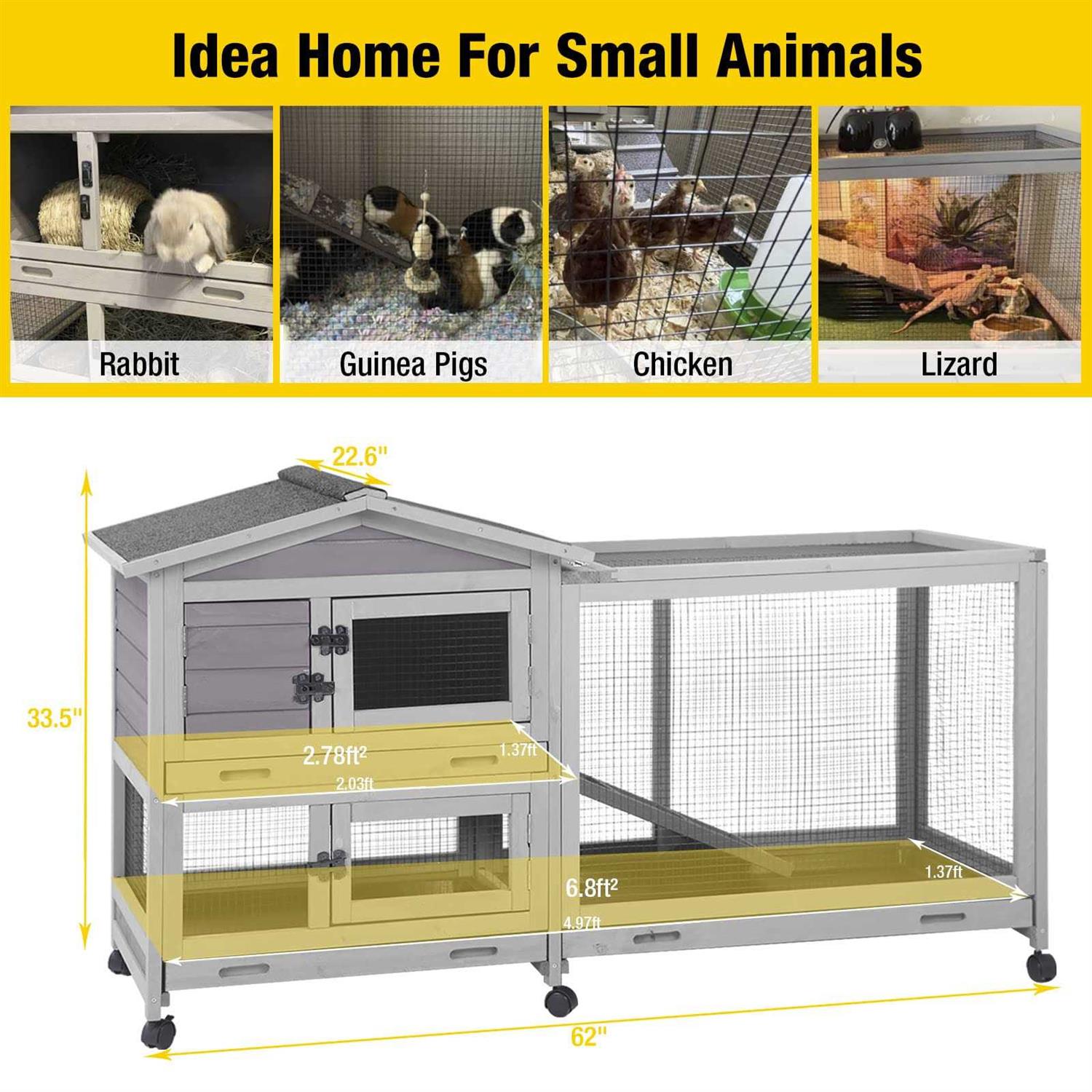Rabbit Hutch Indoor Cage with Wheels, 3 Pull Out Trays V9471