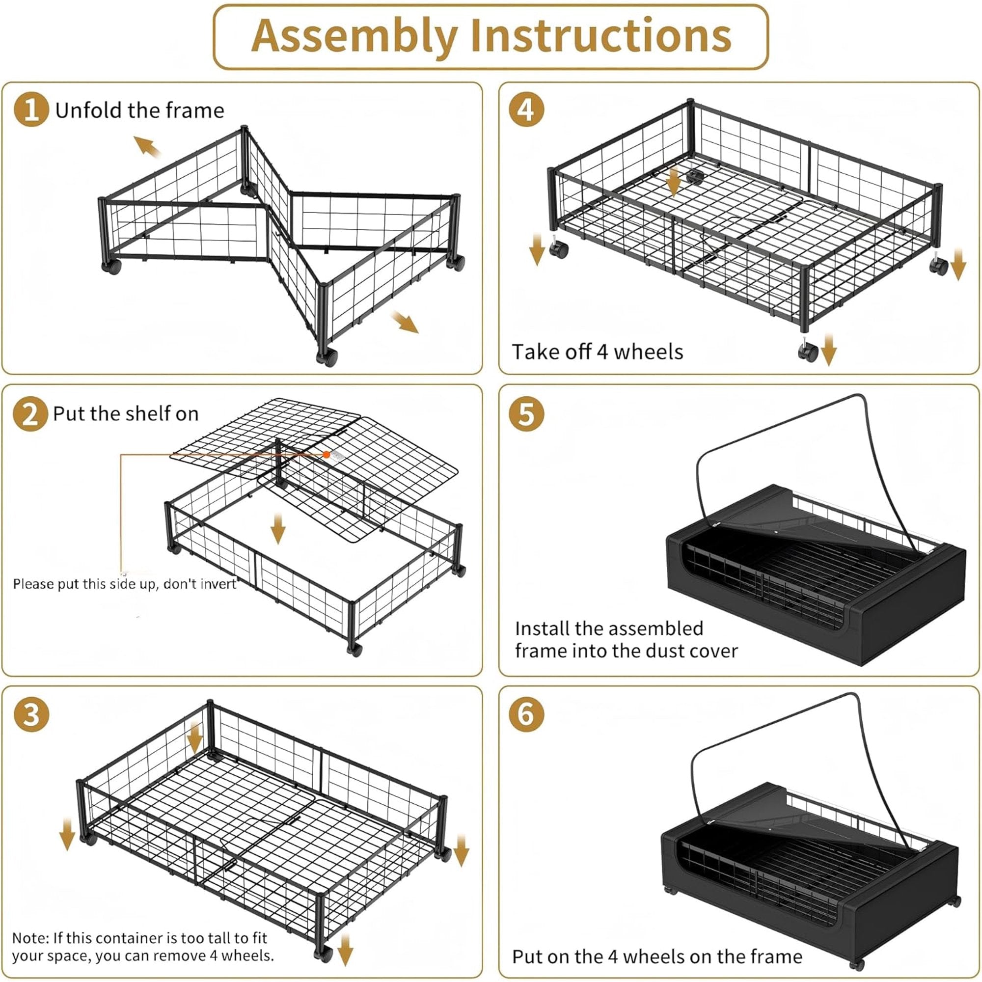 Under Bed Storage with Wheels and Cover, Metal Drawers, Black O642507