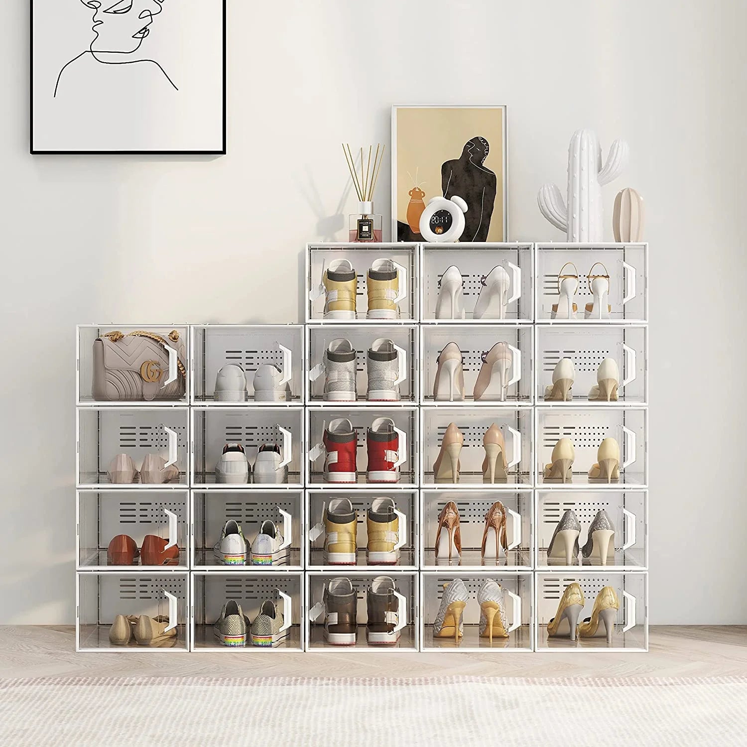 Shoe Storage Box 12 Pack Stackable Breathable M250