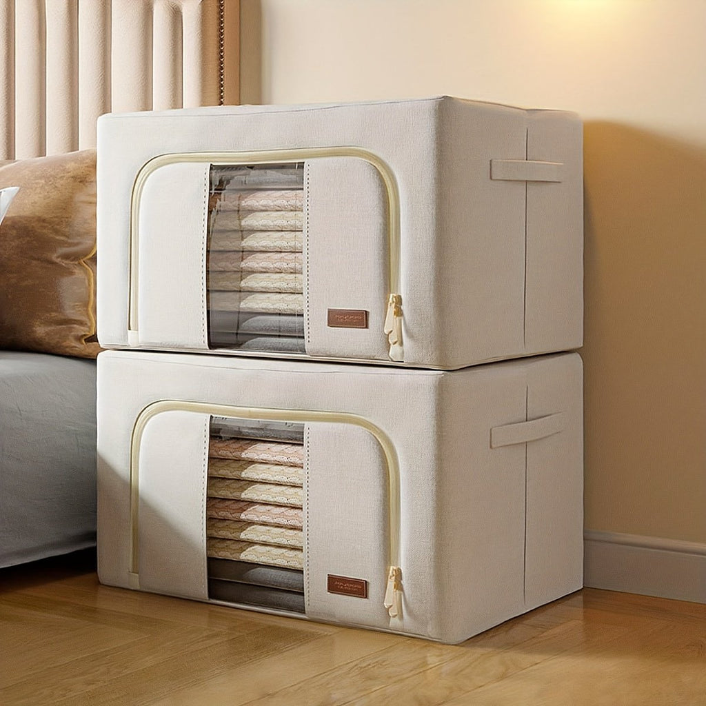 Steel Frame Storage Bins with Clear Window, Foldable Stackable, 2-Pack U5921