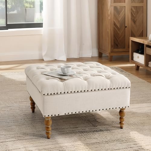 Large Square Ottoman Coffee Table with Storage and Solid Wood Shelf Z39627