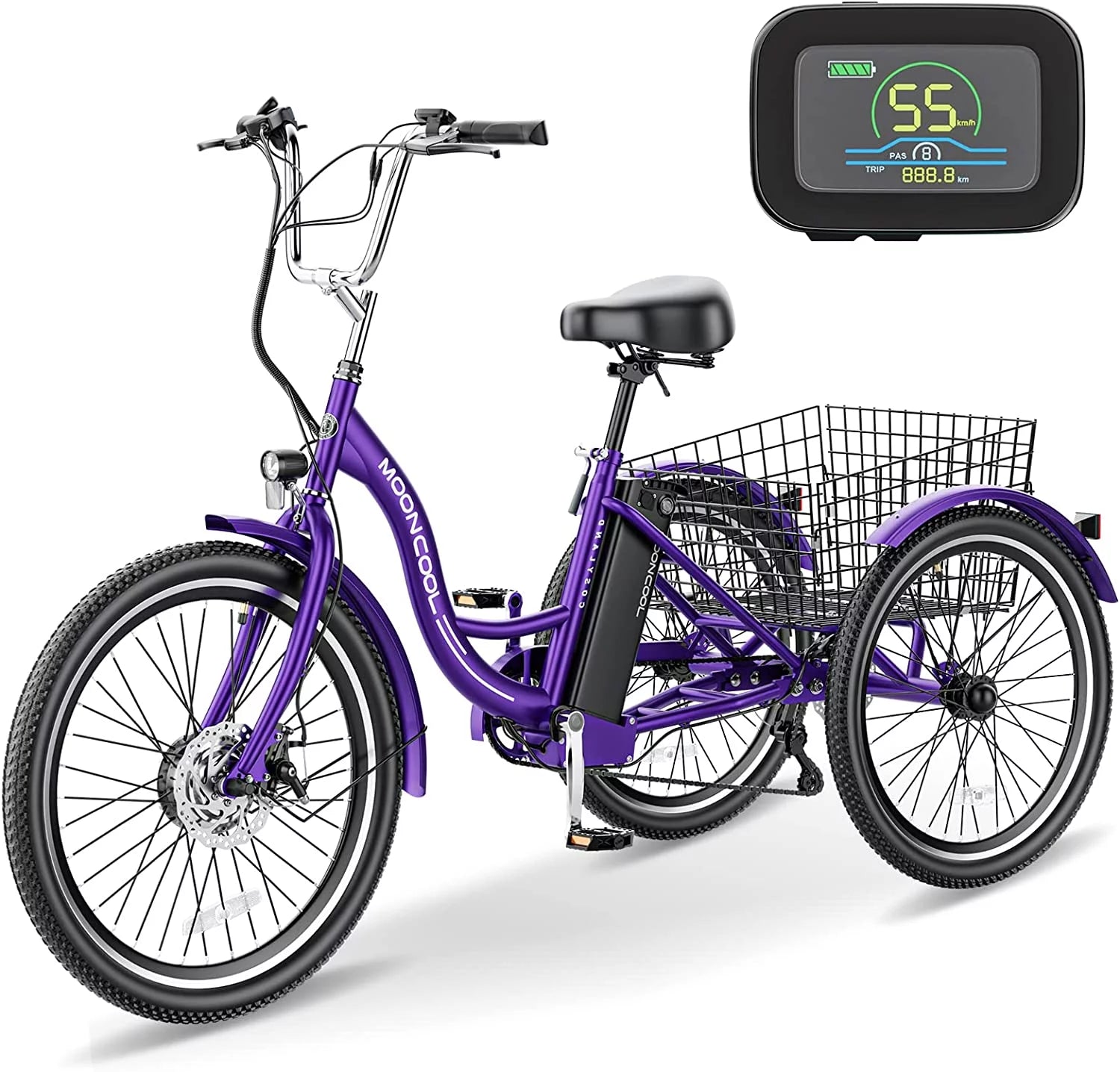 350W Electric Trike 7-Speed 3-Wheel Bicycle for Adults with Rear Basket A845073