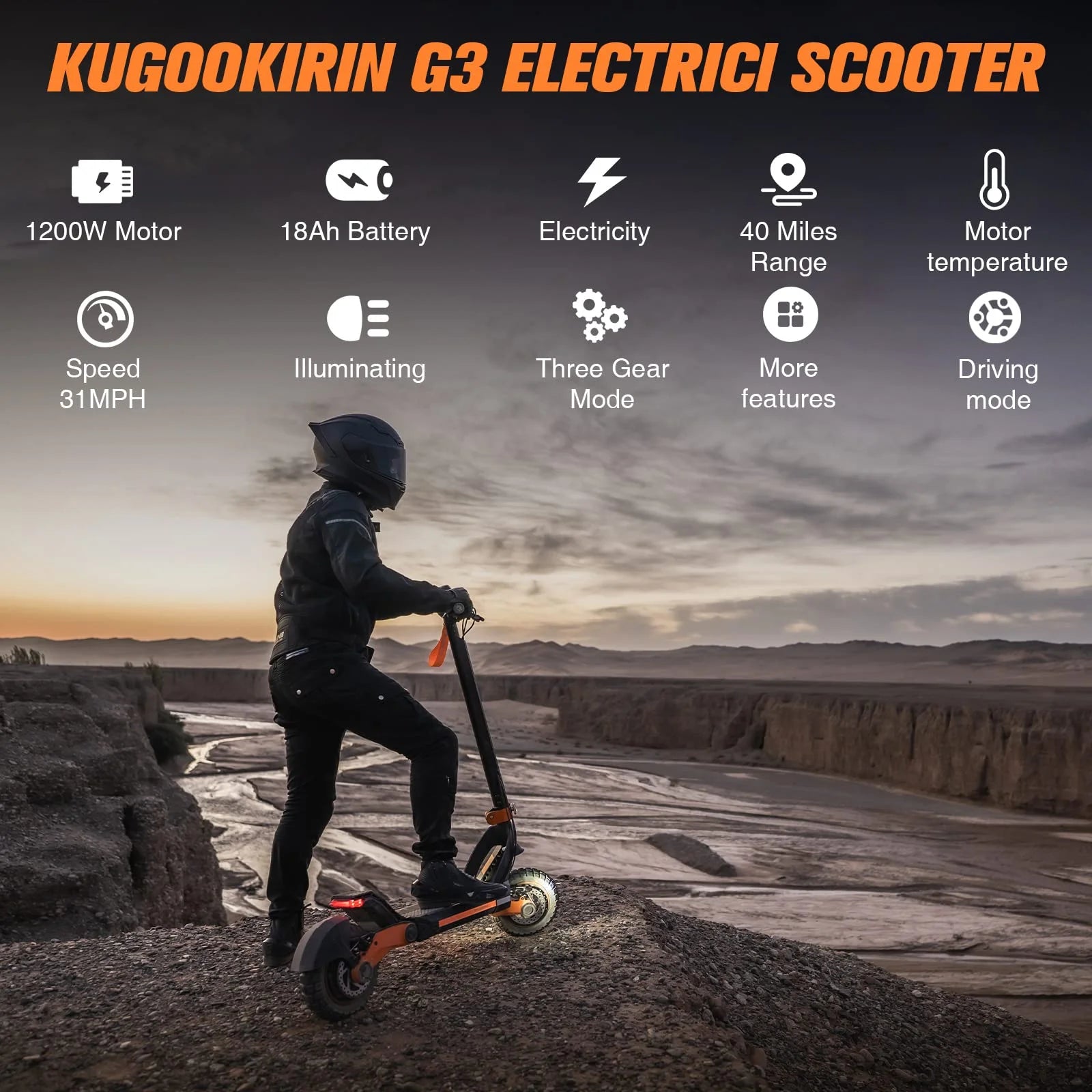 Electric Scooter for Adults 1200W Motor 31 mph Off Road Tires K367902