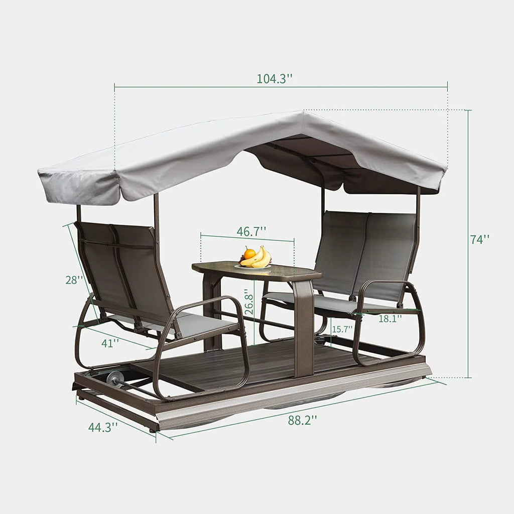 Outdoor Glider Bench with Canopy, 4-Seat Patio Swing Chair T819