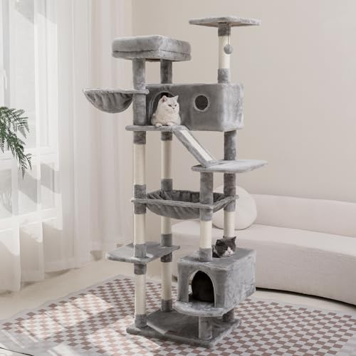 Large Cat Tree for Indoor Cats with Scratching Posts, Beige T81270