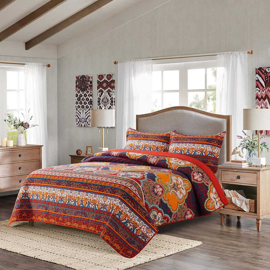 Reversible Cotton Patchwork Bedspread Set W41550