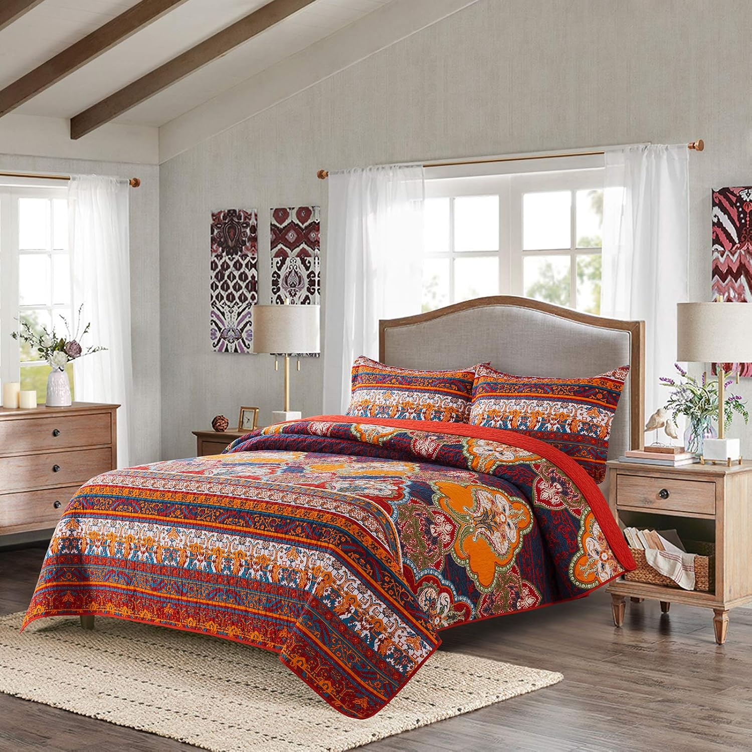 Reversible Cotton Patchwork Bedspread Set W41550