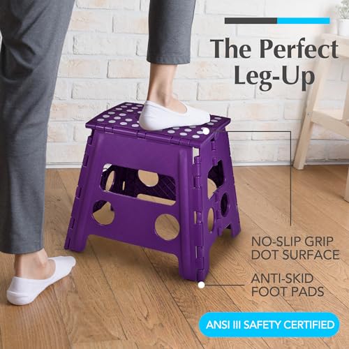 Folding Step Stool for Adults and Kids, One-Flip Open, Black D6735