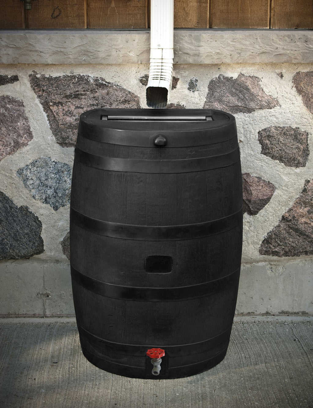 50 Gallon Flat Back Rain Barrel, Black I976971