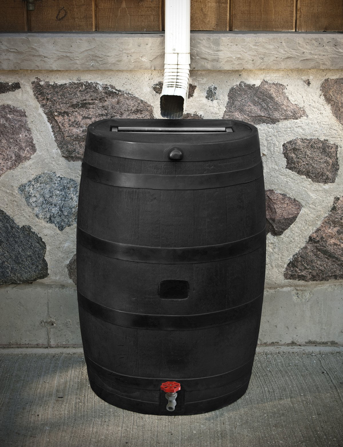 50 Gallon Flat Back Rain Barrel, Black I976971