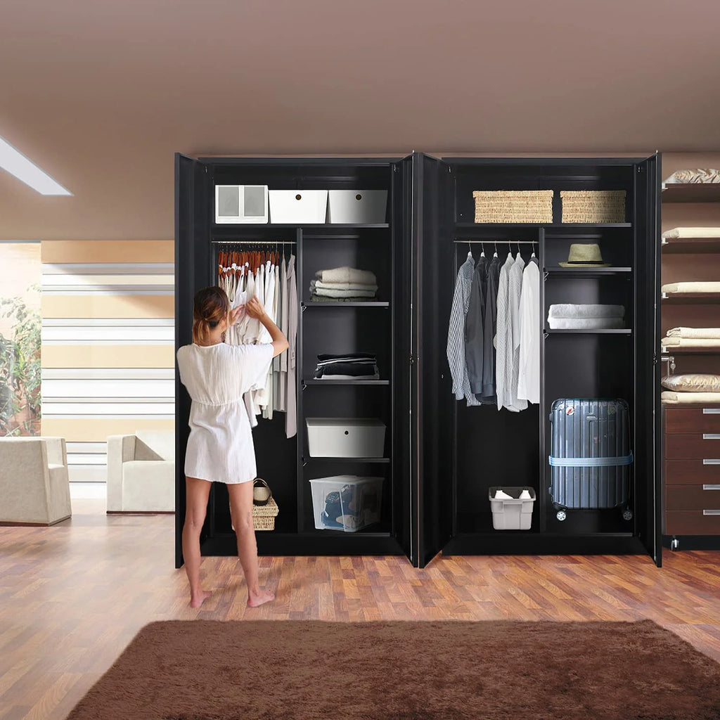 Metal Cabinet Wardrobe with Locking Door and Shelves E929597