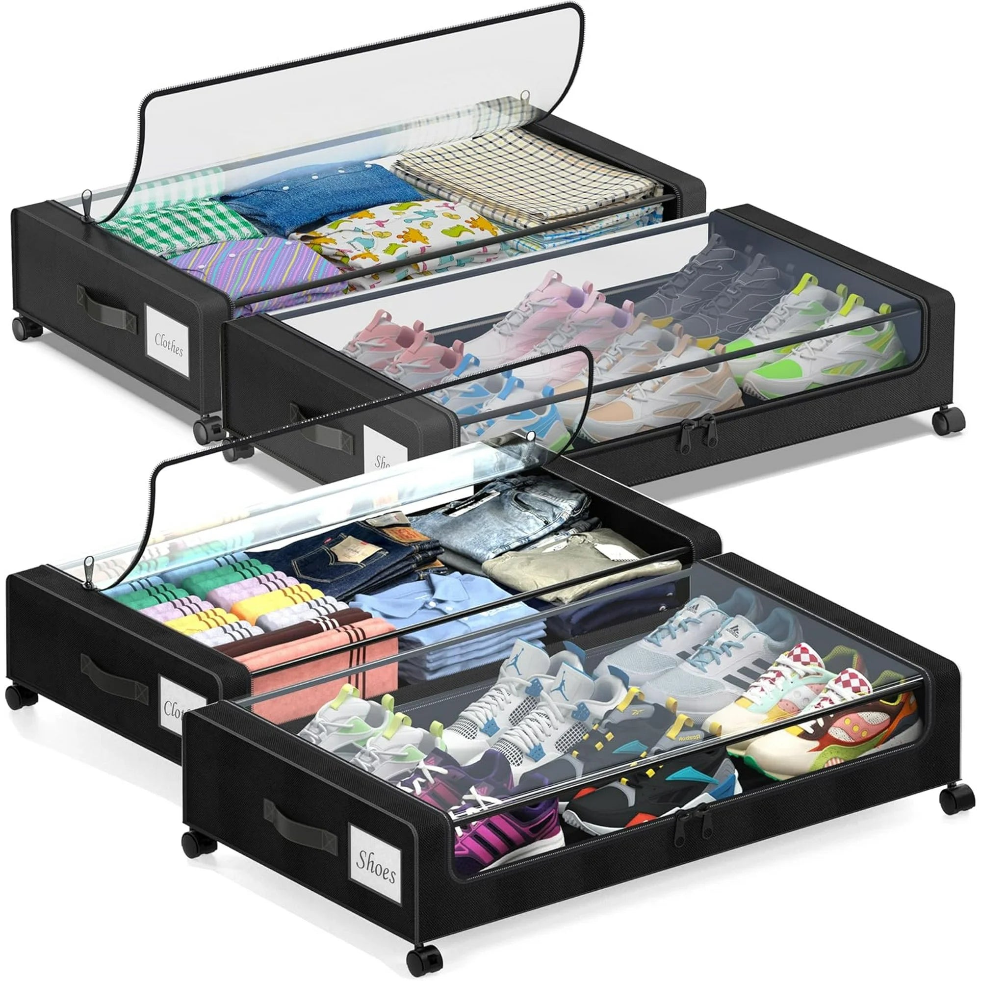 Under Bed Storage Containers with Wheels and Clear Lids, 60L, Gray E520558
