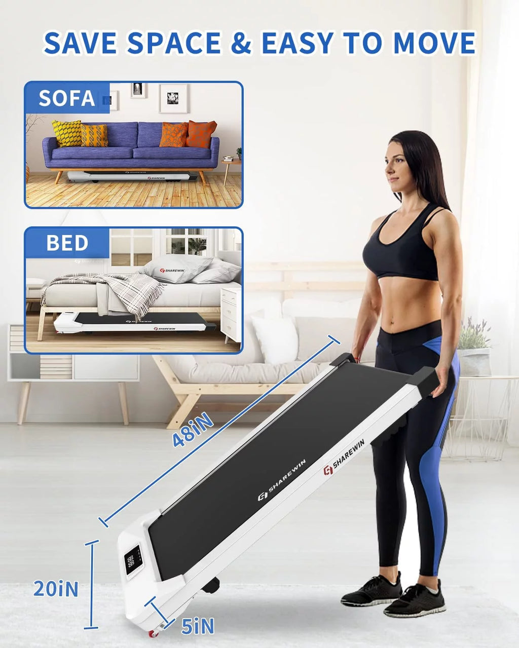 Under Desk Treadmill Walking Pad with Remote Control and LED Display B976