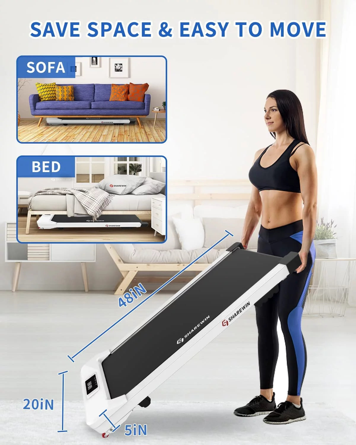 Under Desk Treadmill Walking Pad with Remote Control and LED Display B976