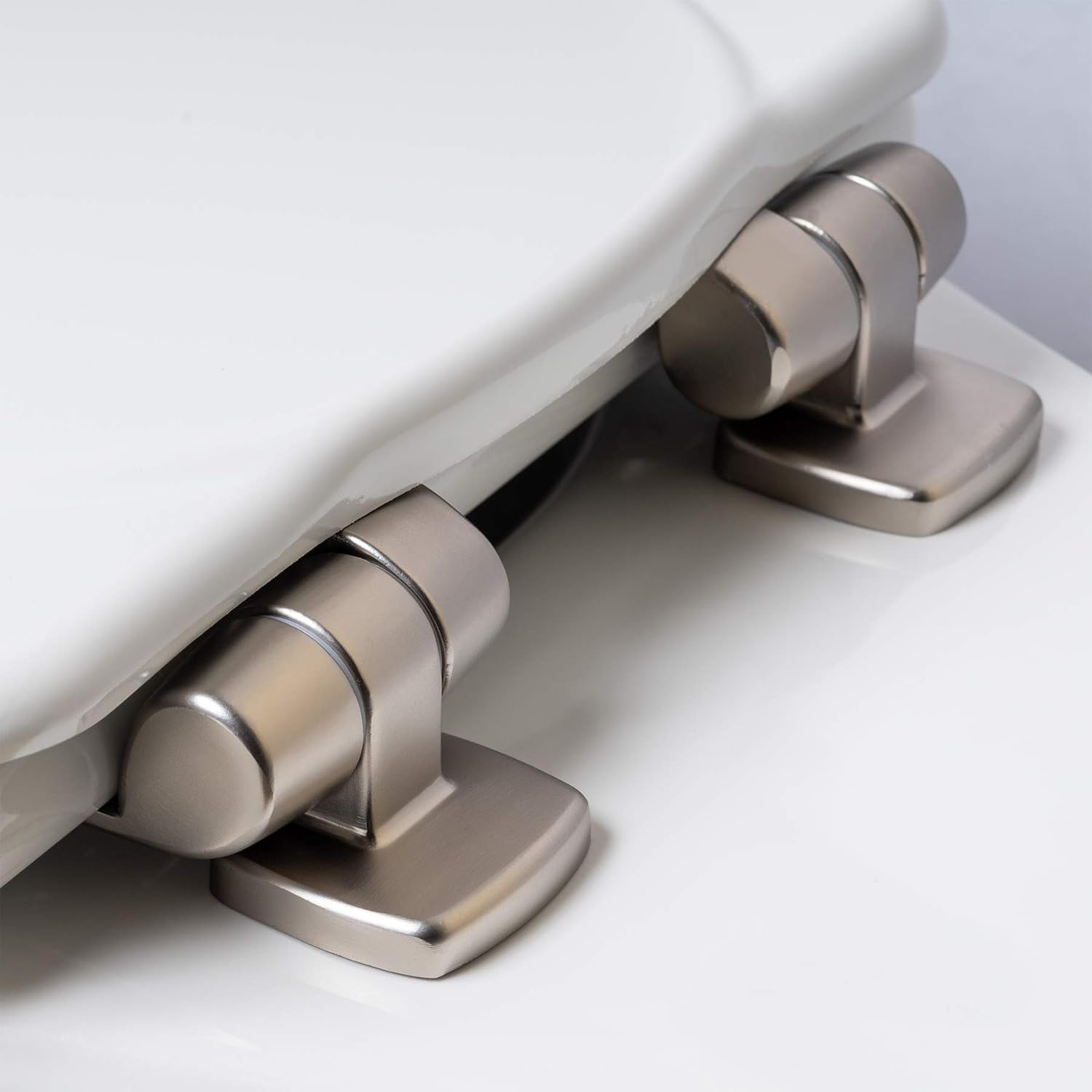 Elongated Toilet Seat with Brushed Nickel Hinges, Slow Close, Enameled Wood C819
