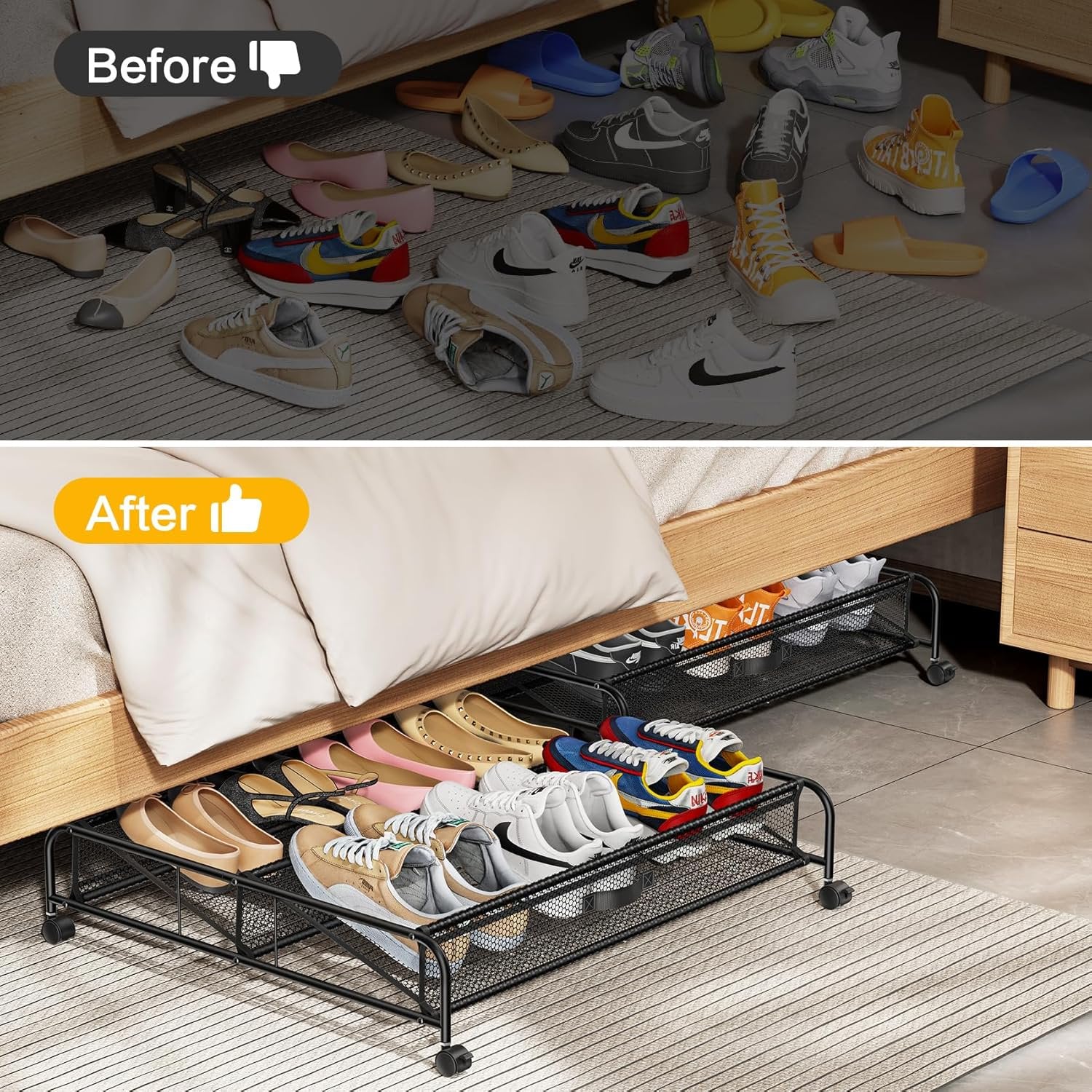Under Bed Shoe Storage Organizer with Wheels, 2 Pack Q1838