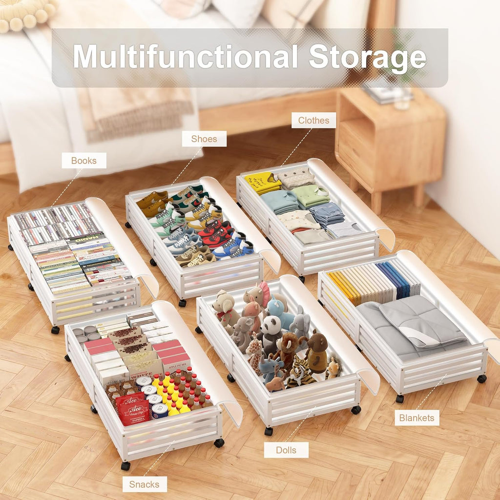 Under Bed Storage Containers with Wheels, Bamboo Wood Rolling Bins with Dust Bags I742087