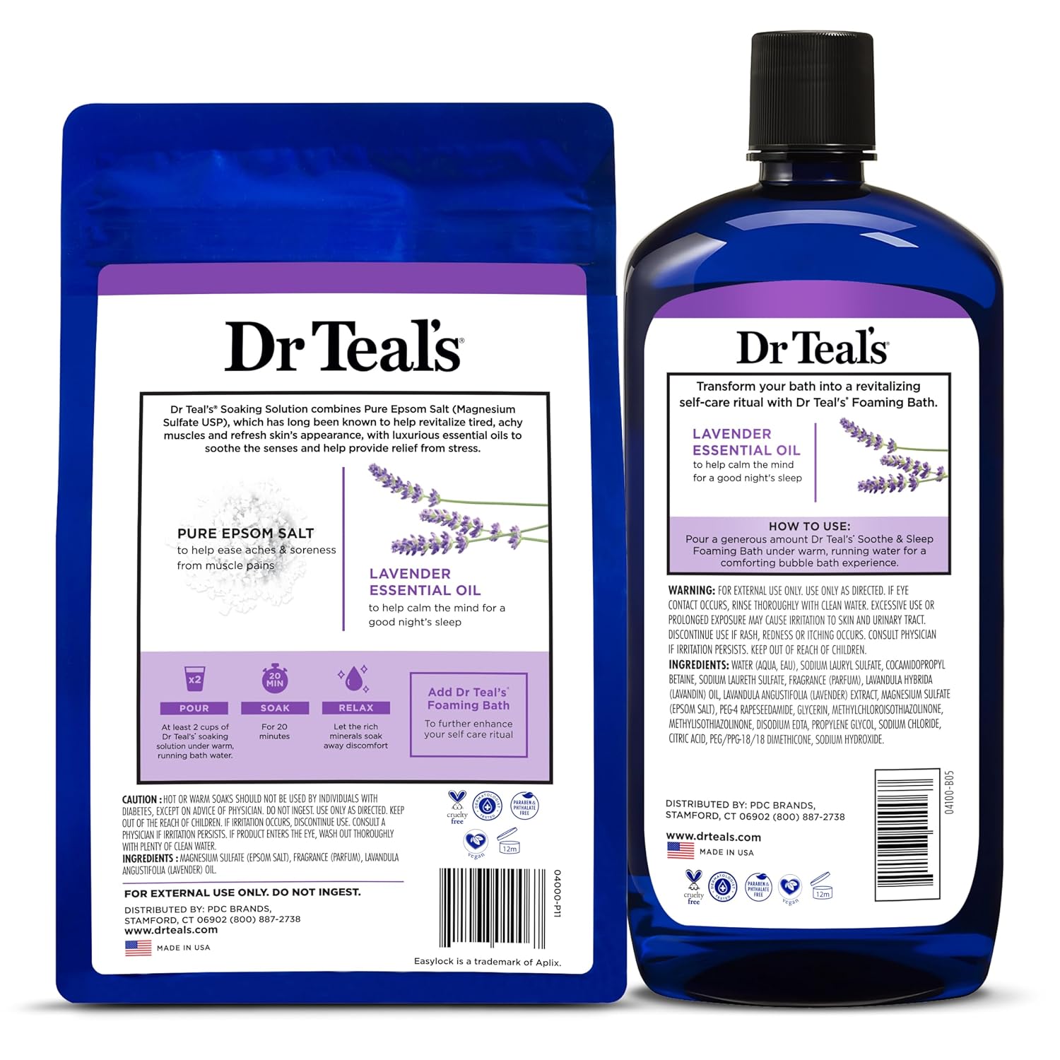Epsom Salt Soaking Solution and Foaming Bath Combo Pack, Lavender J14544