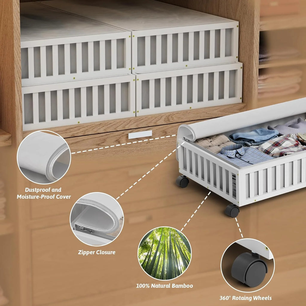 Under Bed Storage Containers with Wheels, 2 Pack, White Q59369