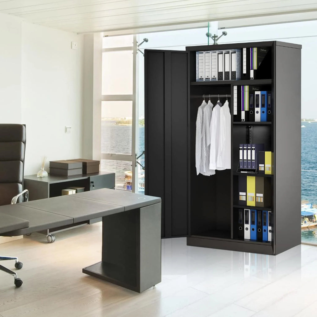 Metal Cabinet Wardrobe with Locking Door and Shelves E929597