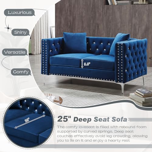 Velvet Loveseat Sofa for Living Room, 59 Inch Modern Upholstered with Pillows, Black W6680