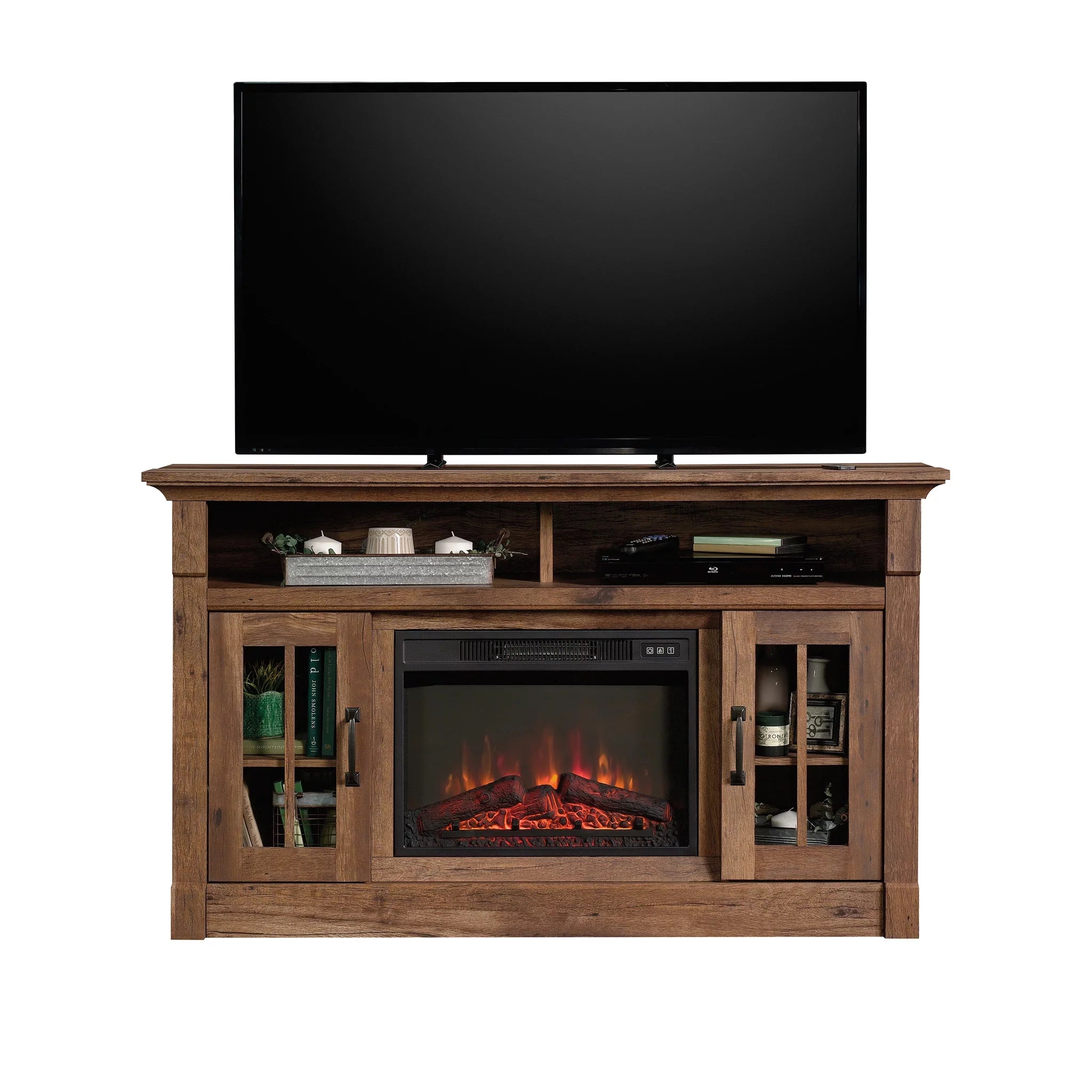 Rustic Fireplace TV Stand for TVs up to 50", Vintage Oak Finish H9192
