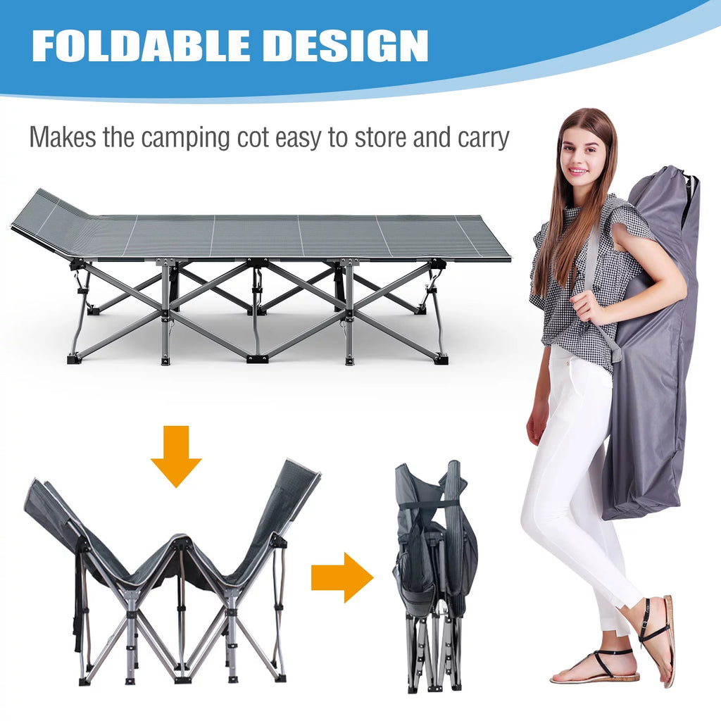 Camping Cot for Adults, Portable Folding Bed with Mattress and Carry Bag J418