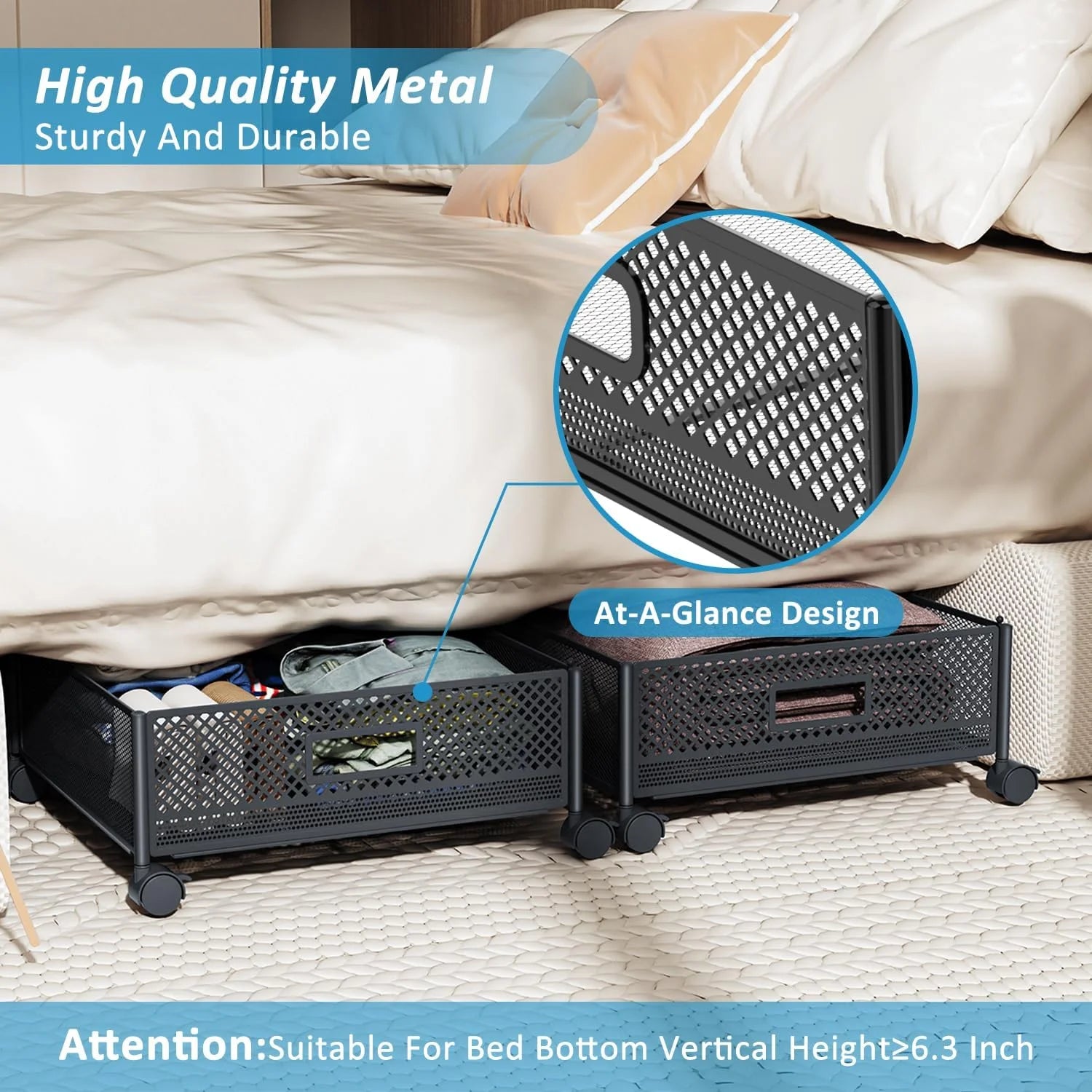 Under Bed Storage on Wheels, Large Capacity Rolling Containers, Foldable Drawers W803948