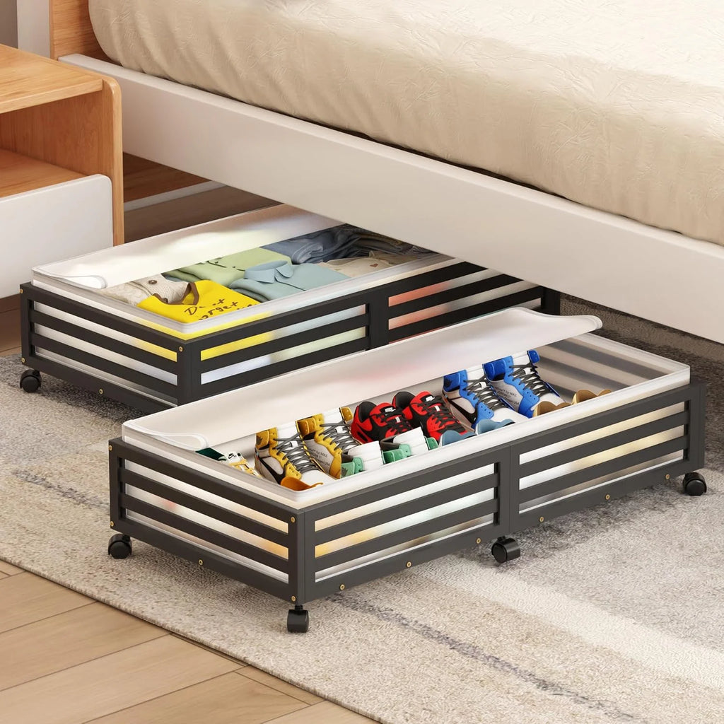 Under Bed Storage Containers with Wheels, Bamboo Wood, 2 Pack O88203
