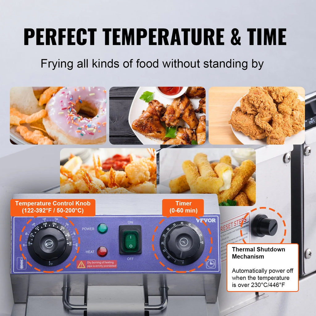 Commercial Electric Deep Fryer, Dual Tanks 3000W Countertop H866