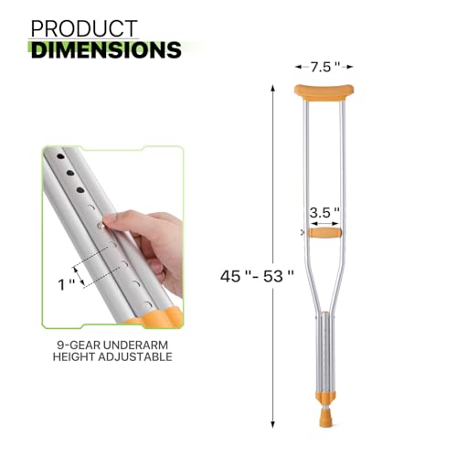 Aluminum Underarm Crutches for Adults, Adjustable Lightweight, Medium P8102