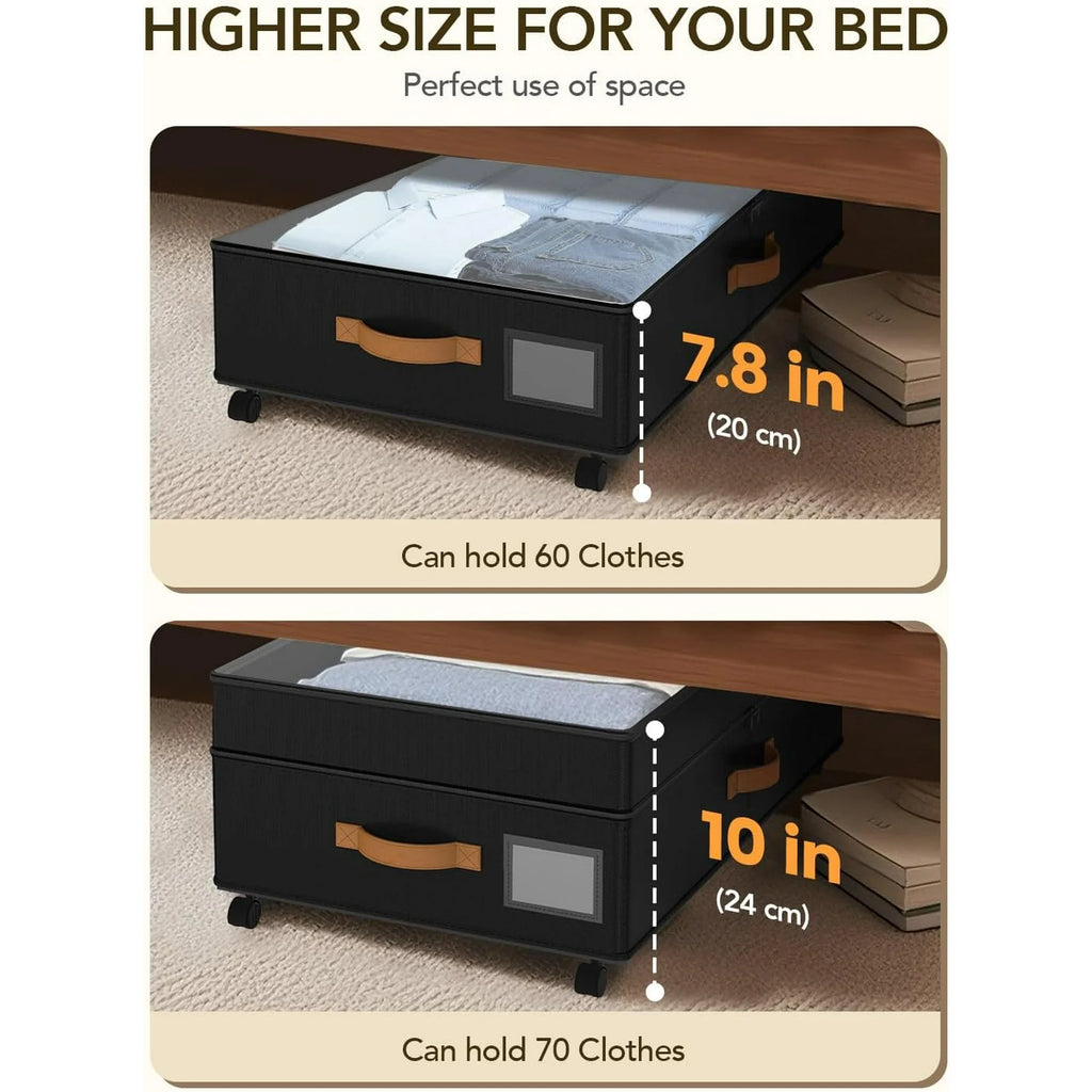 Under Bed Storage with Wheels, Adjustable Height, 10 Inches, Black E7377