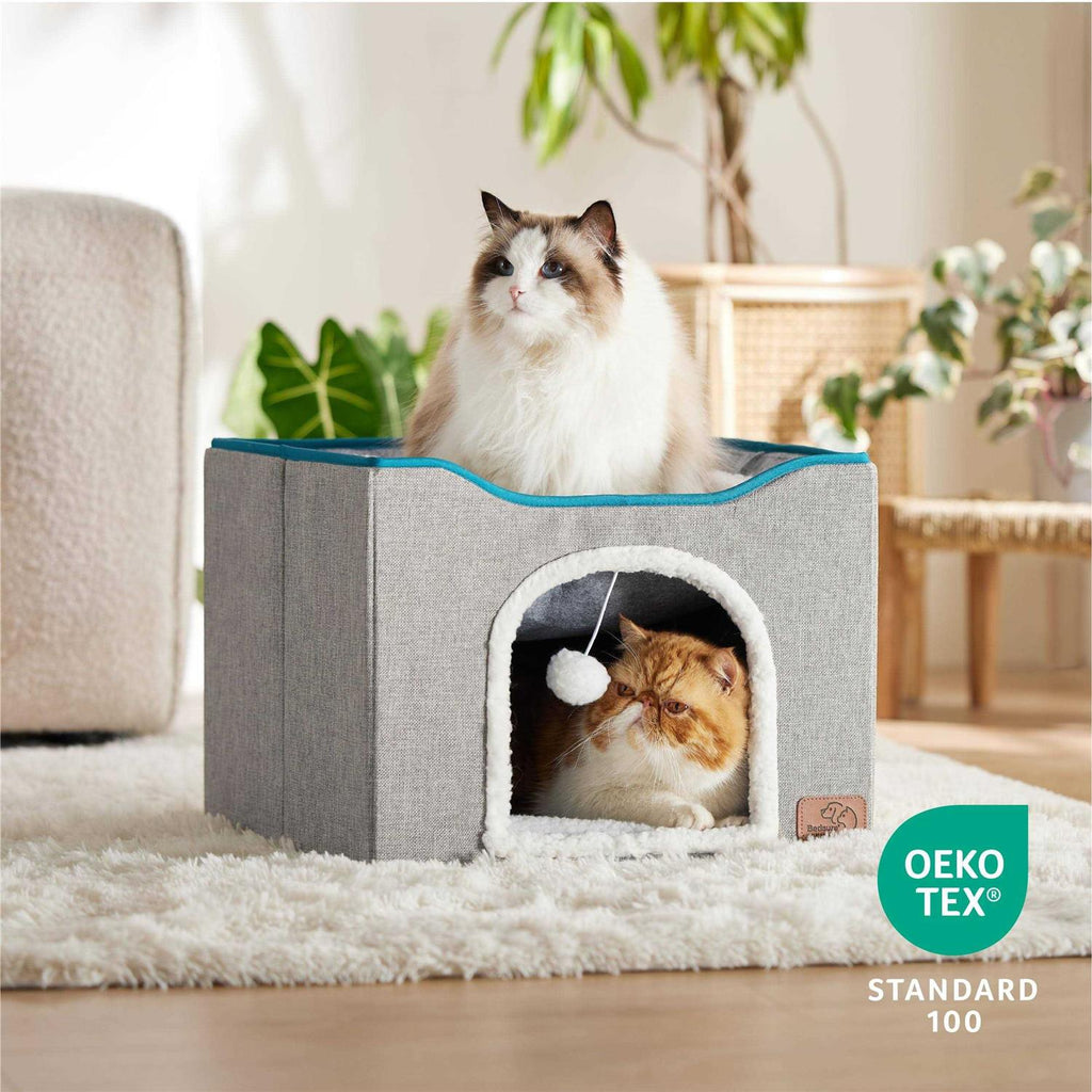 Large Cat Cave Bed with Hanging Ball and Scratch Pad C663