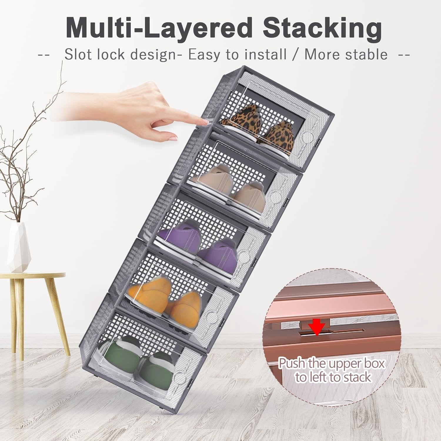 Clear Plastic Stackable Shoe Storage Boxes with Lids, 12 Pack S97144