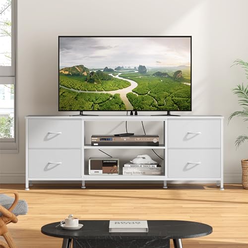 TV Stand with 4 Fabric Drawers and Open Shelves for 50" TV, Black Wood Veins I88170