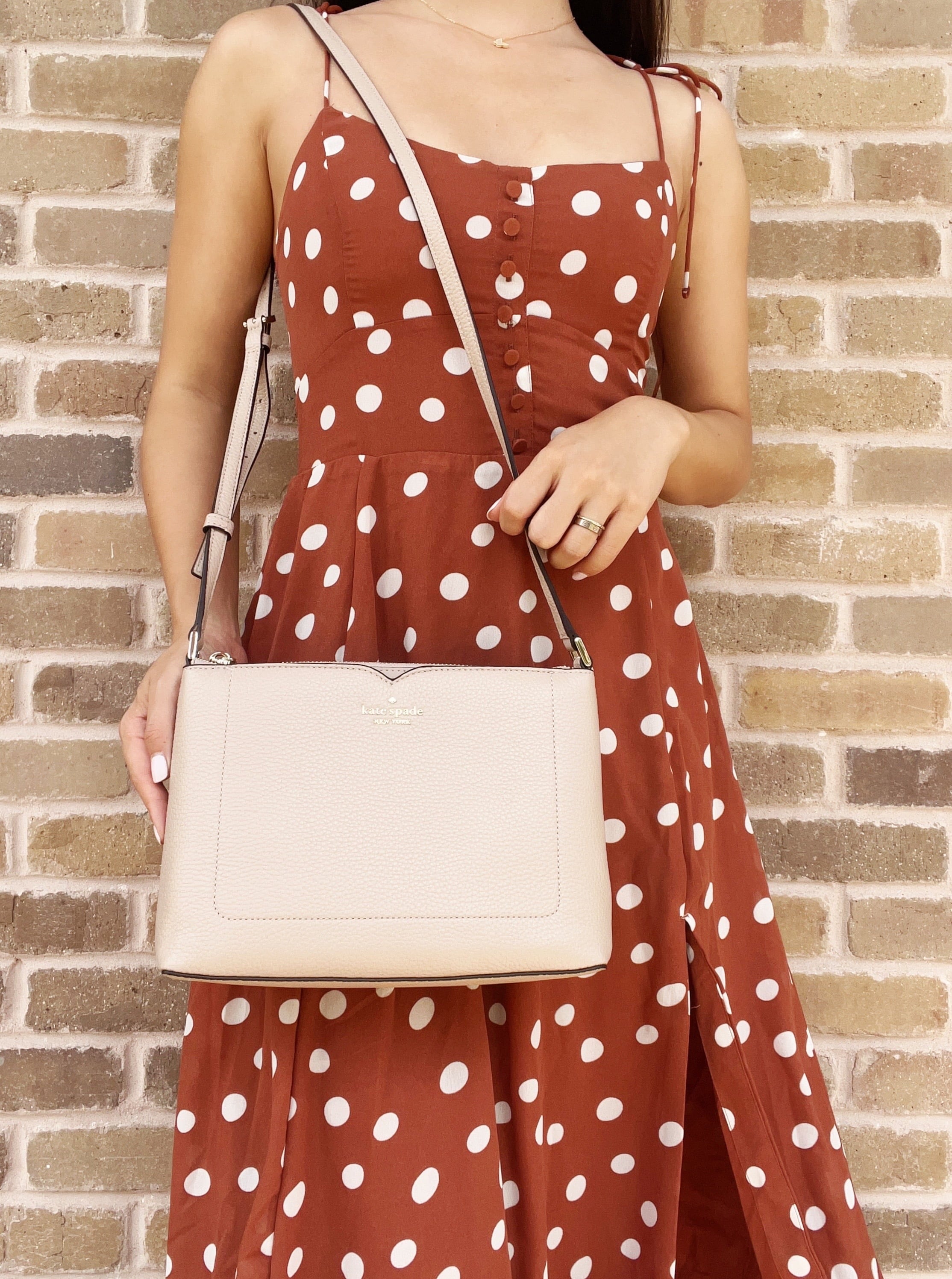 Pebble Leather Large Top Zip Crossbody Warm Beige I836