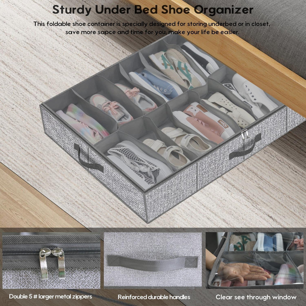Under Bed Shoe Storage Organizer, Set of 2, Fits 12-24 Pairs D5693