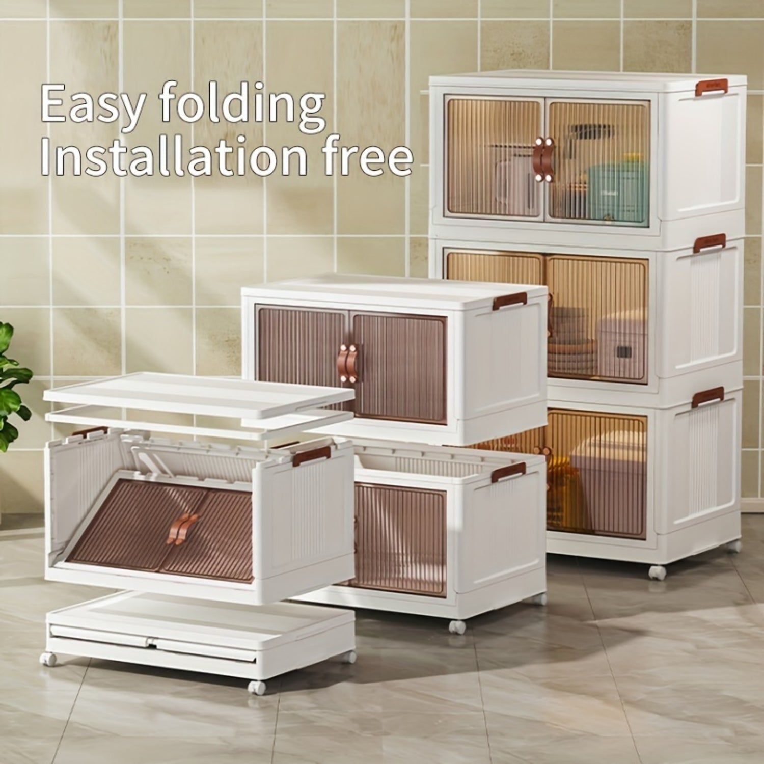 Magnetic cabinet door folding storage box with 5-layer plastic drawers P945