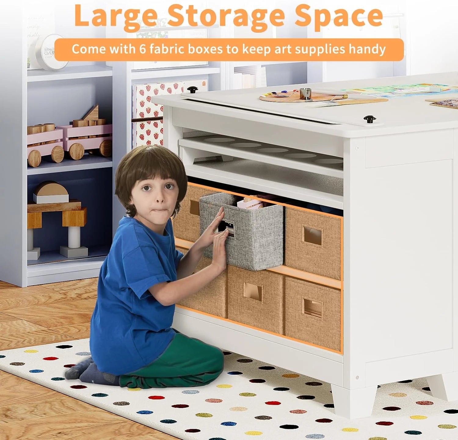 Kids Art Table and Chair Set with Storage Shelves and Paper Roll G84422