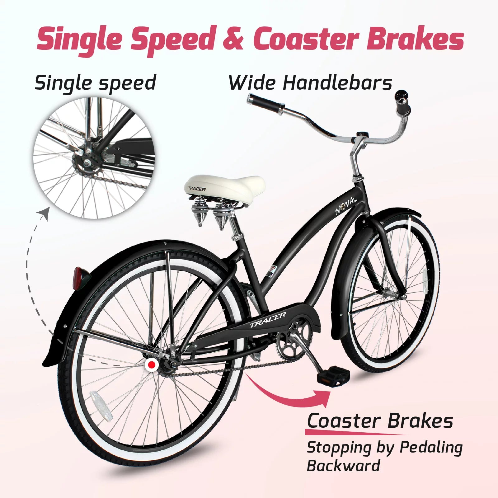 Beach Cruiser Bike for Women, 26 Inch Wheels, 1 Speed Q340