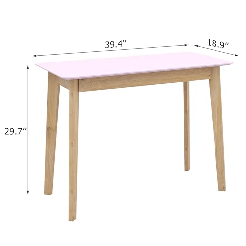 Pink Vanity Desk with Solid Wood Legs for Small Spaces K591662